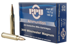 PPU PP3002 Standard Rifle 300 Winchester Magnum 165 GR Pointed Soft Point Boat Tail 20 Bx/ 10 Cs