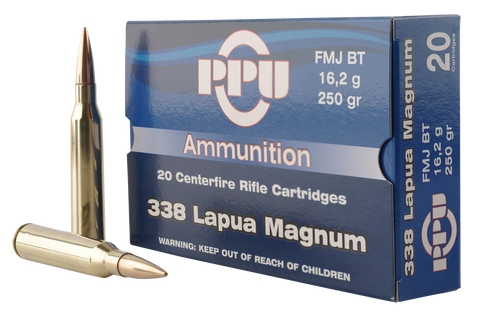 PPU PP338F Standard Rifle 338 Lapua Magnum 250 GR Full Metal Jacket 10 Bx/ 20 Cs