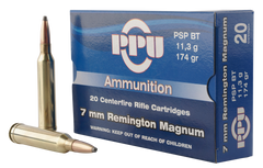 PPU PP3082 Standard Rifle 7mm Remington Magnum 174 GR Pointed Soft Point 20 Bx/ 10 Cs