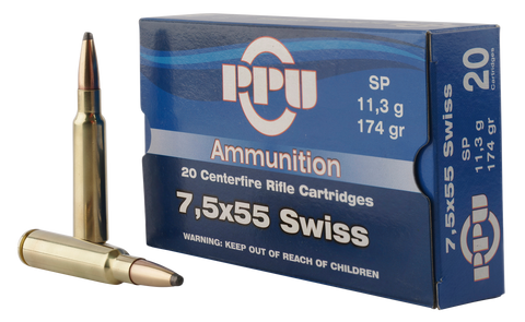 PPU PP303F Metric Rifle 7.5x55mm Swiss 174 GR Soft Point 20 Bx/ 10 Cs