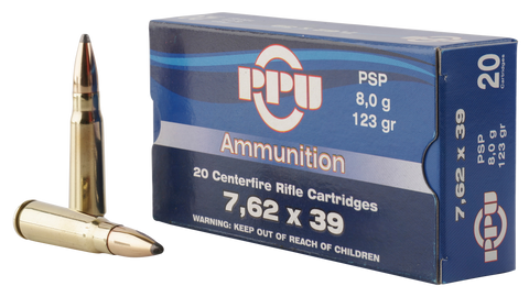 PPU PP375S Metric Rifle 7.62x39mm 123 GR Pointed Soft Point 20 Bx/ 50 Cs