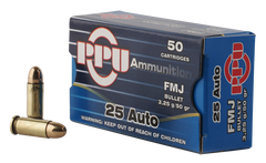 PPU PPH25 Handgun 25 Automatic Colt Pistol (ACP) 50 GR Full Metal Jacket 50 Bx/ 20 Cs