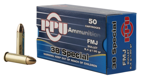 PPU PPH38SF Handgun 38 Special 130 GR Full Metal Jacket 50 Bx/ 10 Cs