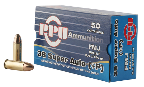 PPU PPH38SU Handgun 38 Super +P 130 GR Full Metal Jacket 50 Bx/ 10 Cs