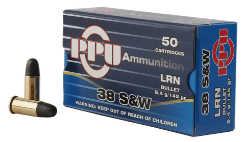 PPU PPH38SW Handgun 38 Smith & Wesson (S&W) 145 GR Lead Round Nose 50 Bx/ 20 Cs
