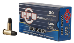 PPU PPH38SW Handgun 38 Smith & Wesson (S&W) 145 GR Lead Round Nose 50 Bx/ 20 Cs