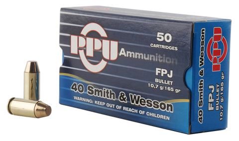 PPU PPH40F Handgun 40 Smith & Wesson (S&W) 165 GR Flat Point Jacketed 50 Bx/ 10 Cs
