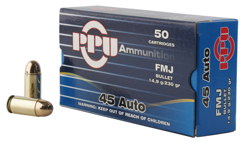PPU PPH45F Handgun 45 Automatic Colt Pistol (ACP) 230 GR Full Metal Jacket 50 Bx/ 10 Cs