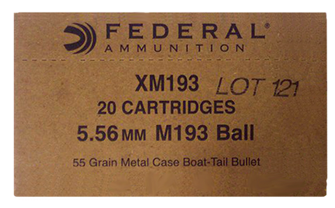 Federal XM193BK XM 5.56 NATO FMJ Boat Tail 55 GR 1000Box - 1000 Rounds