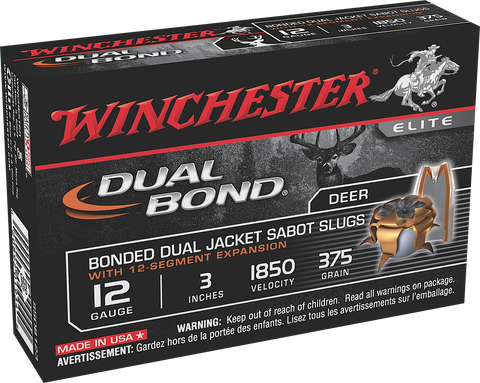 Winchester Ammo SSDB123 Elite Dual Bond 12 Gauge 3" 375 GR Sabot Slug Shot 5 Bx/20 Cs