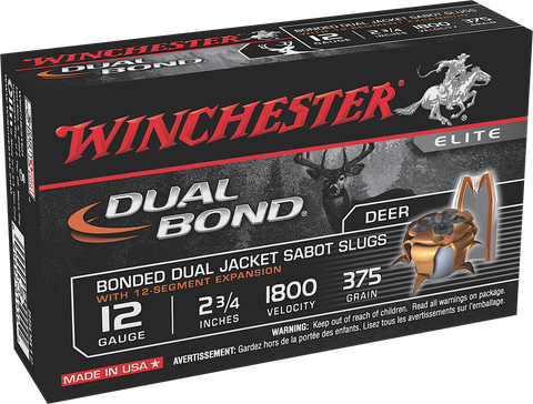 Winchester Ammo SSDB12 Elite Dual Bond 12 Ga 2.75" 375 GR Sabot Slug Shot 5 Bx/ 20 Cs