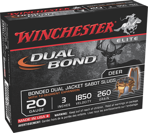 Winchester Ammo SSDB203 Elite Dual Bond 20 Gauge 3" 260 GR Sabot Slug Shot 5 Bx/ 20 Cs