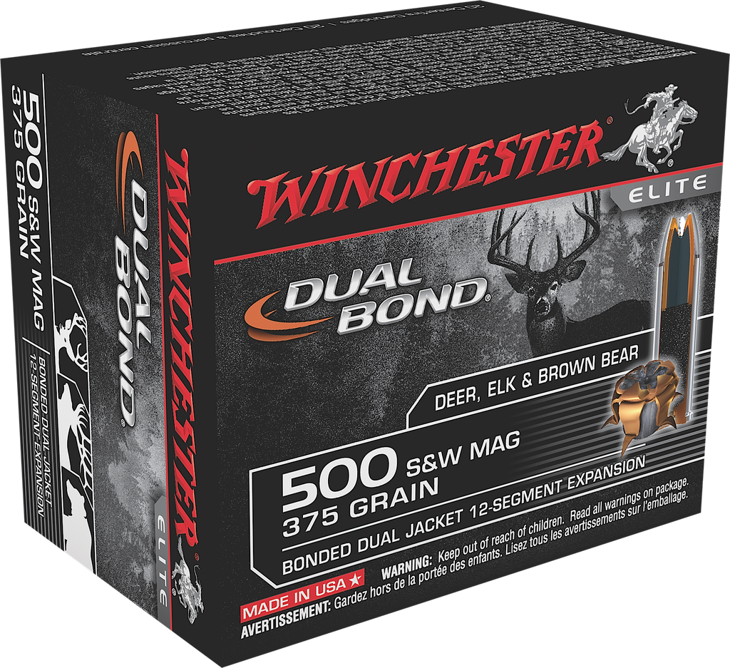 Winchester Ammo S500SWDB Elite 500 Smith & Wesson 375 GR Dual Jacket Hollow Point 20 Bx/ 10 Cs
