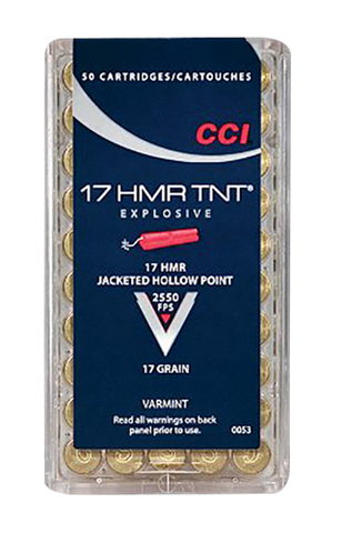 CCI 0053 Varmint 17 Hornady Magnum Rimfire (HMR) 17 GR TNT JHP 50 Bx/ 40 Cs