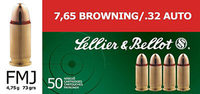 Sellier  Bellot SB32A Handgun 32 ACP 73 GR FMJ 50 Bx/ 40 Cs