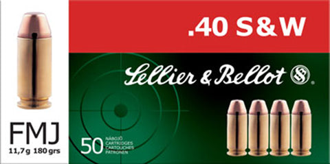 Sellier & Bellot SB40B Handgun 40 S&W 180 GR FMJ 50 Bx/ 20 Cs