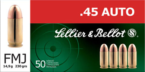 Sellier & Bellot SB45A Handgun 45 ACP 230 GR FMJ 50 Bx/ 20 Cs