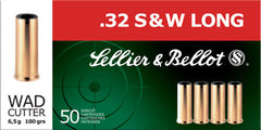 Sellier & Bellot SB32SWLB Handgun 32 Smith & Wesson Long 100 GR Wadcutter 50 Bx/ 20 Cs
