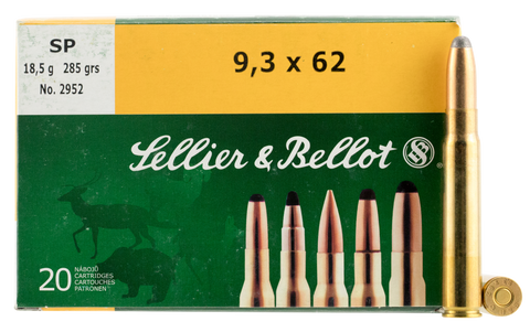 Sellier & Bellot SB9362A Rifle 9.3mmX62 Mauser 285 GR Soft Point 20 Bx/ 20 Cs