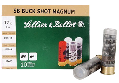 Sellier & Bellot SB12BSA Shotgun 12 Ga 3" Lead 15 Pellets 00 Buck 10 Bx/ 25 Cs