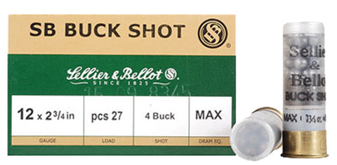 Sellier & Bellot SB12BSB Shotgun 12 Ga 2.75" Lead 27 Pellets 4 Buck 25 Bx/ 10 Cs