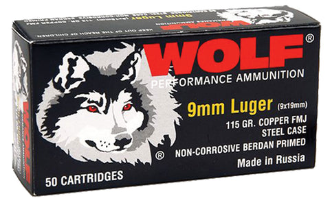 Wolf 919FMJ PolyFormance Pistol 9mm Luger 115 GR Full Metal Jacket 50 Bx/ 10 Cs 500 Total (Case) - 500 Rounds