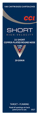 CCI 0027 Short HV 22 Short Copper-Plated Round Nose 29 GR 100Box/50Case - 100 Rounds