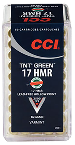 CCI 951 Varmint 17 Hornady Magnum Rimfire (HMR) 16 GR TNT Hollow Point 50 Bx/ 40 Cs
