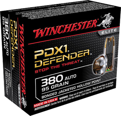 Winchester Ammo S380PDB Elite 380 Automatic Colt Pistol (ACP) 95 GR Bonded Jacket Hollow Point 20 Bx/ 10 Cs