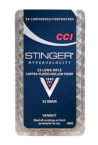 CCI 0050 Varmint 22 LR Stinger Copper-Plated HP 32GR 50 Box/100 Case