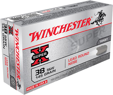 Winchester Ammo X38SWP Super-X 38 Smith & Wesson (S&W) 145 GR Lead Round Nose 50 Bx/ 10 Cs