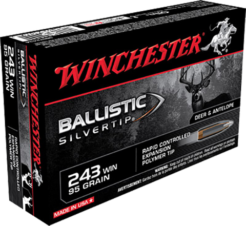 Winchester Ammo SBST243A Supreme 243 Winchester 95 GR Ballistic Silvertip 20 Bx/ 10 Cs