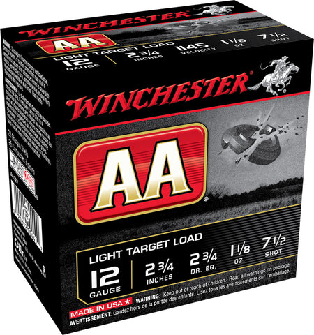 Winchester Ammo AA127 AA Light Target Load 12 Gauge 2.75" 1 1/8 oz 7.5 Shot 25 Bx/ 10 Cs