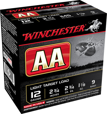 Winchester Ammo AA129 AA Light Target Load 12 Gauge 2.75" 1 1/8 oz 9 Shot 25 Bx/ 10 Cs