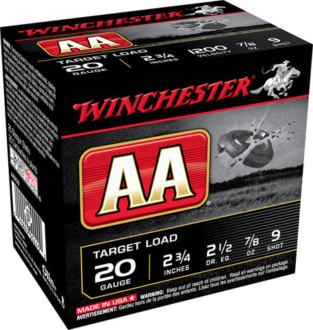 Winchester Ammo AA209 AA Target 20 Gauge 2.75" 7/8 oz 9 Shot 25 Bx/ 10 Cs