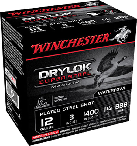 Winchester Ammo XSC123BBB Drylock Super Steel Magnum 12 Gauge 3" 1 1/4 oz BBB Shot 25 Bx/ 10 Cs