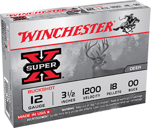 Winchester Ammo XB12L00 Super-X 12 Gauge 3.5" Copper-Plated Lead 18 Pellets Buck 5 Bx/ 50 Cs