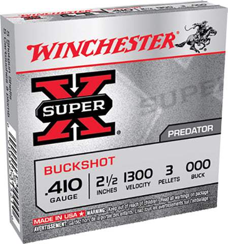 Winchester Ammo XB41000 Super-X 410 Gauge 2.5" Copper-Plated Lead 3 Pellets 000 Buck 5 Bx/ 50 Cs