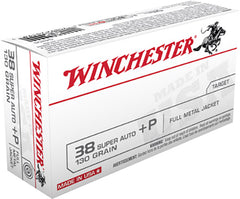 Winchester Ammo Q4205 USA 38 Super +P 130 gr Full Metal Jacket (FMJ) 50 Bx/ 10 Cs