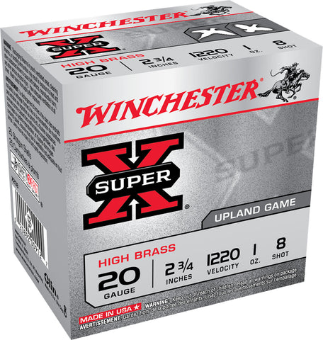 Winchester Ammo X208 Super-X High Brass 20 Gauge 2.75" 1 oz 8 Shot 25 Bx/ 10 Cs
