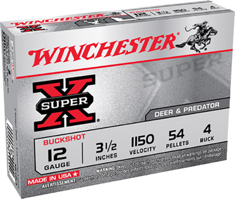 Winchester Ammo XB12L4 Super X 12 Gauge 3.50" 54 Pellets 4 Buck Shot 5 Per Box/50 Cs