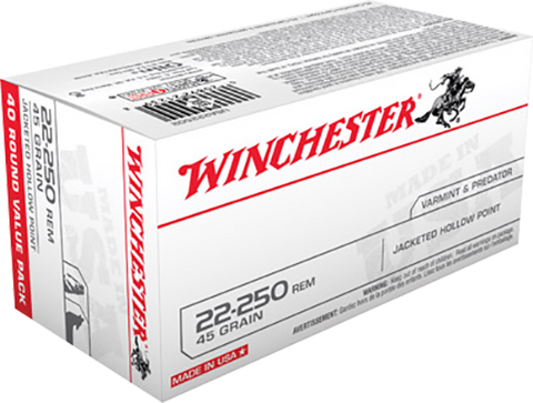 Winchester Ammo USA222502 Best Value 22-250 Remington 45 GR Jacketed Hollow Point 40 Bx/ 10 Cs