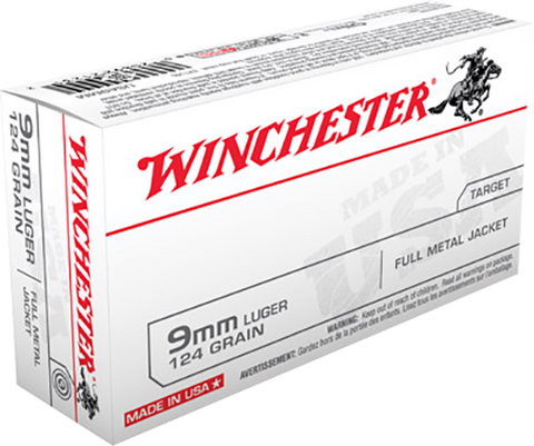 Winchester Ammo USA9MM Best Value 9mm Luger 124 GR Full Metal Jacket 50 Bx/ 10 Cs