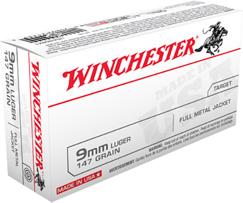 Winchester Ammo USA9MM1 Best Value 9mm Luger 147 GR Full Metal Jacket 50 Bx/ 10 Cs
