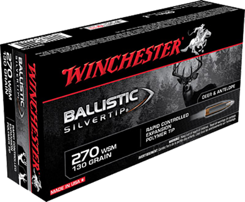 Winchester Ammo SBST2705 Supreme 270 Winchester Short Magnum 130 GR Ballistic Silvertip 20 Bx/ 10 Cs