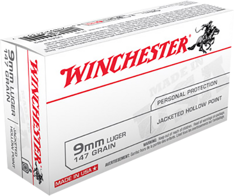 Winchester Ammo USA9JHP2 Best Value 9mm Luger 147 GR Jacketed Hollow Point 50 Bx/ 10 Cs