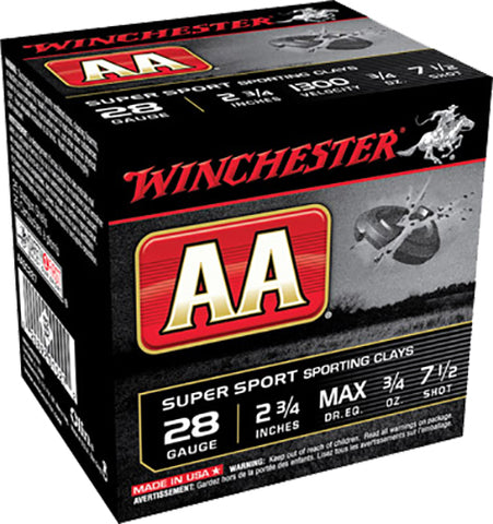 Winchester Ammo AASC287 AA Super Sport 28 Gauge 2.75" 3/4 oz 7.5 Shot 25 Bx/ 10 Cs