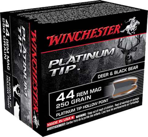 Winchester Ammo S44PTHP Supreme 44 Remington Magnum 250 GR Platinum Tip Hollow Point 20 Bx/10 Cs