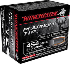 Winchester Ammo S454PTHP Supreme 454 Casull 260 GR Platinum Tip Hollow Point 20 Bx/ 10 Cs