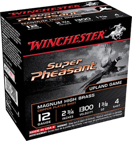 Winchester Ammo X12P4 Super Pheasant High Brass 12 Gauge 2.75" 1 1/4 oz 4 Shot 25 Bx/ 10 Cs